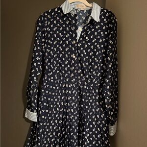 LOFT Navy Dress with White Floral Pattern